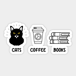 Cats Coffee And Books Sticker